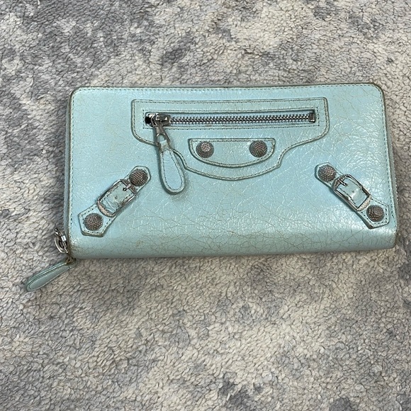Balenciaga Zip Around Classic Continental Long Wallet Baby Blue Leather - Picture 1 of 17